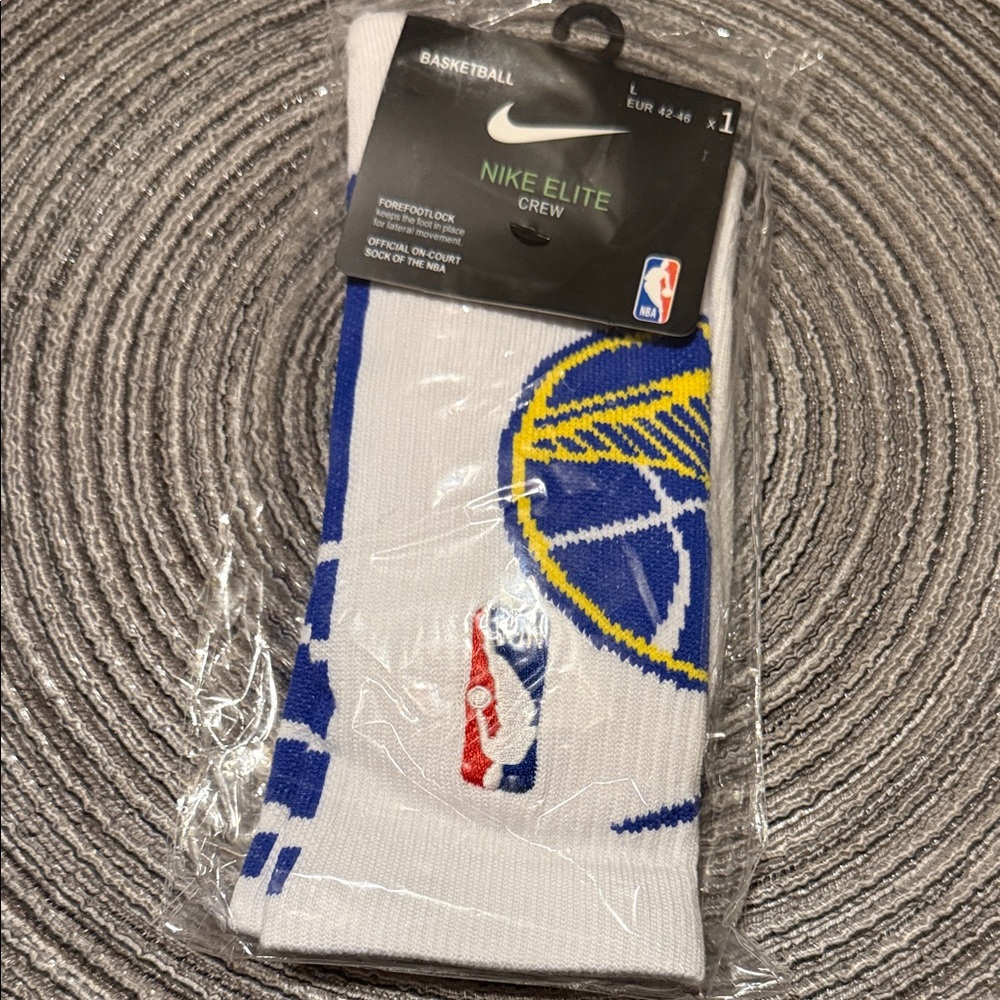Nike Elite White Crew Socks with Blue and Yellow Design